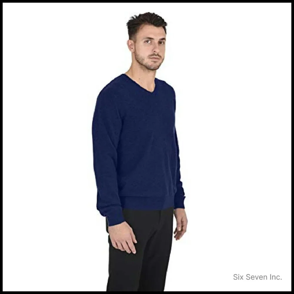 Men's Essential Knit V-Neck Sweater Classic Pullover Elegant Minimal